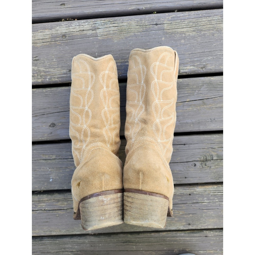 90s y2k Rocket Dog Cowboy Boots Tan Suede Western Pointed Toe Stitching Size 7.5 - Picture 5 of 7